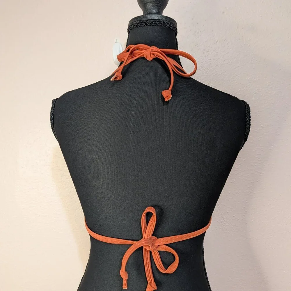 ⭐VS PINK Medium Padded Halter Swim Top Apple Cinnamon Orange Bra Ring Accents⭐ - Picture 4 of 9